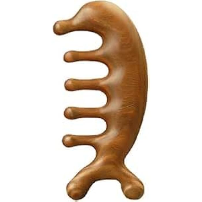 Wooden Scalp Massager Comb - Natural Sandalwood Wide Tooth Gua Sha Comb - Manual Head Massager Scalp Massage Tool for Eye Nose Facial Neck Back Hand Foot and Legs (Medium) - Image 1
